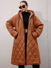 Aveloria Modichic 加大码羽绒服，时尚长袖连帽外套 - 咖啡棕 - 查看 2