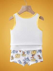 TOM & JERRY X SHEIN 男童可爱卡通图案夏季无袖上衣短裤套装