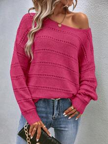 EMERY ROSE Women's Casual Dropped Shoulder Long Sleeve Pullover Sweater, Spring/Autumn - Hot Pink - View 4