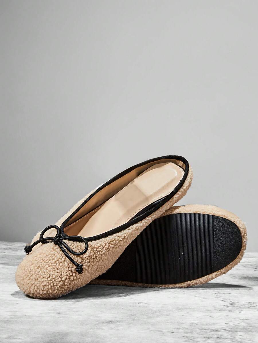 Solezae 女士保暖羊羔绒玛丽珍芭蕾平底鞋——舒适百搭的经典必备单品 - 米色 - 查看 1