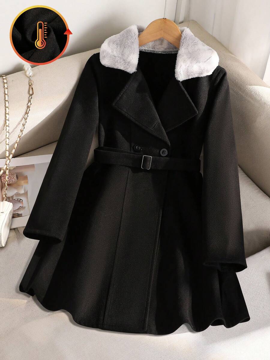 SHEIN 少女优雅翻领系带A字公主风正式礼服外套,适合通勤、派对和重要场合 - 杏色 - 查看 1