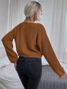 EMERY ROSE Women's Casual College Style Pullover Sweater - Brown - View 2