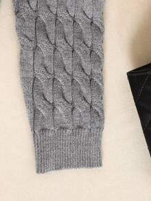 SHEIN Tween Girl 休闲优雅珍珠串珠宽松长袖纹理针织高领毛衣和荷叶边下摆喇叭形中裙套装，麻灰色