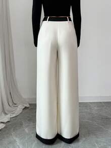 Elenzga New Fashionable & Elegant High-End Color Block Wide Leg Pants, Women Long Trousers - Multicolor - View 2