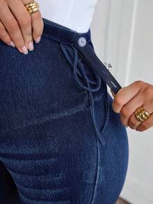SHEIN 孕妇纯色系腰时尚喇叭百搭夏季牛仔裤 - 藍色 - 查看 8