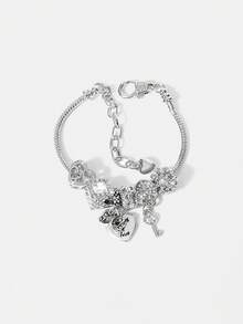 Y2Kool Rhinestone Decor Heart & Key Charm Bracelet Valentines - Multicolor - View 5