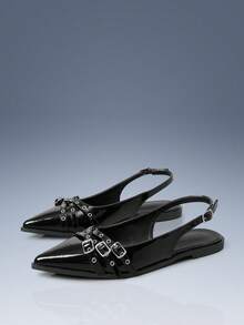 CUCCOO GRLICON 女士 Y2K 风格平底鞋，适合朋克、骑行者、酷女孩、万圣节、圣诞节、派对装扮 - 黑色 - 查看 2