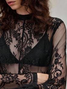 Ontre 2026SS New Arrival, Suitable For 5-15°C, Layering, Modern Urban Style, Black Lace Fabric, Waist-Cinching Fitted Silhouette, Women's Long Dress, Elegant Versatile Daily Wear, New Apparel Party Dress, Women's Spring/Summer Dress - Black - View 6