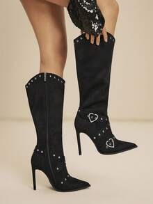 Daringsoles Women's Elegant Fashion Pointed Toe High Heel Over-The-Knee Boots For Christmas - Black - View 9