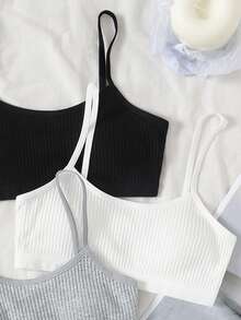 SHEIN 3pcs/Set Tween Girls' Black, White & Pink Simple Casual Padded Comfortable Bras