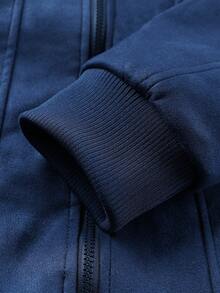 Manfinity Homme Áo khoác dài tay nam lót lông cừu, cổ lông cừu, lót da lộn giữ nhiệt. - Màu xanh hải quân - Xem 5