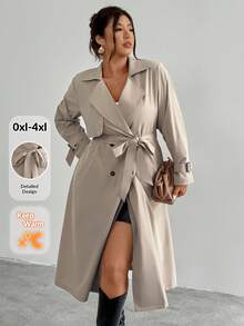 Firerie 优雅收腰A字长袖风衣外套，秋冬 - 卡其色 - 查看 11