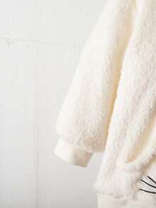 2 件套少女蓬松圆领柔软兔耳刺绣心形图案长袖上衣和裤子睡衣套装，可爱又有趣的家居服，秋冬 - 彩色 - 查看 4