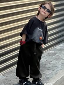 Dazy Kids Toddler Boys' Loose Casual Sports Pants, Autumn - Black - View 4