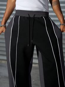 PAVTROS 男士撞色抽绳腰带口袋宽松休闲运动裤，男士阔腿运动裤，男士喇叭裤，男士阔腿侧条纹健身裤 - 彩色 - 查看 5