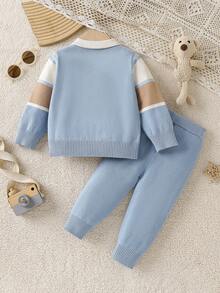 Chłopięcy sweterek i spodnie w paski z uroczym misiem, 2 sztuki, wygodny zestaw na co dzień, na imprezy i codzienne aktywności jesienią/zimą