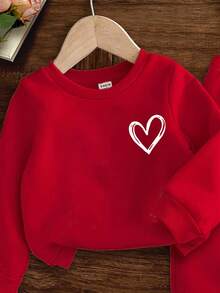 SHEIN Baby Girl Casual Crew Neck Thick Long Sleeve Sweatshirt - Burgundy - View 3