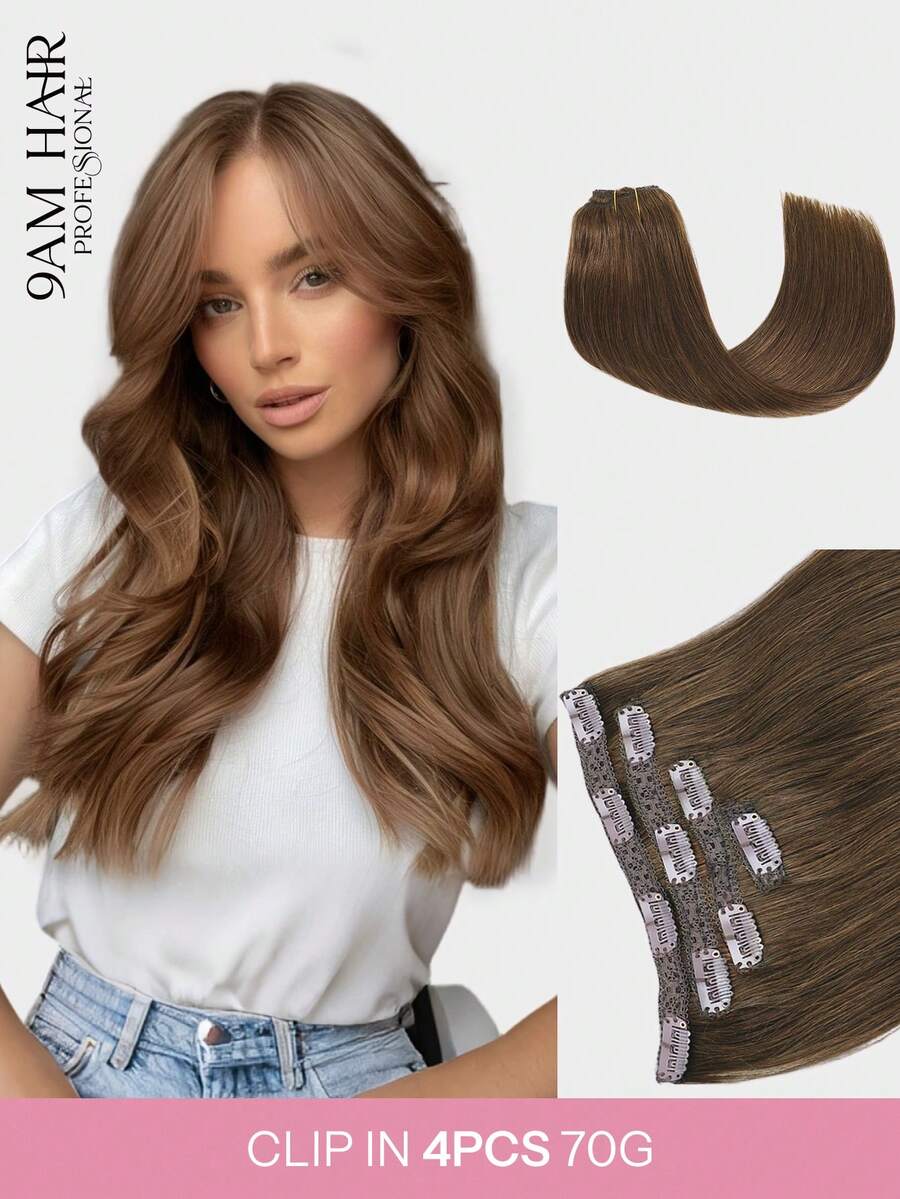 4PCS Clip In Hair Extensions Real Human Hair, Remy Human Hair Extensions Clip Ins For Women, Natural Human Hair, 70g-80g - S4 - View 1
