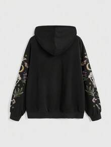 Áo khoác nỉ có khóa kéo, túi, in hình nấm, họa tiết bướm đêm và bướm đêm theo phong cách Gothic dành cho nữ. - màu đen - Xem 2