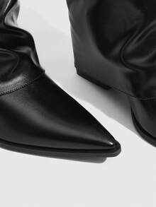 CUCCOO SZL Pointed Toe Thigh High Chunky Heel Tall Boots, Sexy Riding Boots For Women - Black - View 5