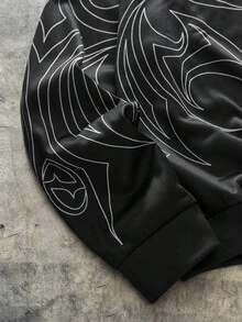 AXEPEAK 街头休闲嘻哈短款宽松男士套头衫，抓绒，长袖上衣 - 黑色 - 查看 4