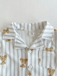 2pcs Young Boy Cute Bear Print & Gray Striped Long Sleeve Top And Pants Elegant Comfortable Pajama Set Night Wear Kids Kids Collar Neck Pajama Sets Cotton Boys Pajamas Boys Sleeping Clothes Kids Long Pajama Sets Unisex Long Pajama Sets Cute Sets Button Up Pajama Set Kids Pajama Sets - Light Grey - View 4