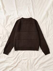 SHEIN EZwear 加大纯色春季罗纹针织毛衣绿色毛衣女款秋冬毛衣 - 棕色 - 查看 5