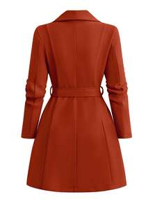 SHEIN Clasi 大码女式纯色拉链长袖系带休闲外套，秋冬款 - 紅木色 - 查看 2