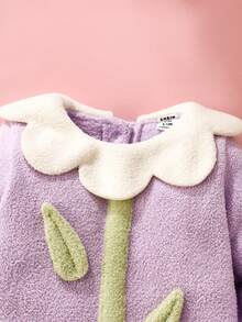 SHEIN 女婴花卉印花连体裤，秋冬时尚户外服装 - 紫色 - 查看 7