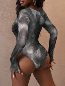 Slaydiva New Elegant Casual Square Neck Lace Decoration Sfumato Pattern Print Long Sleeve Women's Jumpsuit