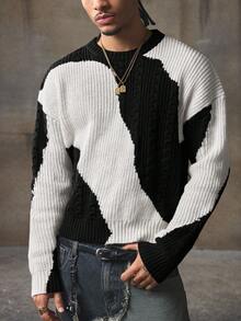 AXEPEAK Men's Autumn/Winter Fashion Color Block Patchwork Sweater - Multicolor - View 4