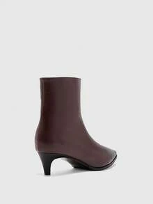 CUCCOO BIZCHIC 女士棕色尖头低跟套脚时尚侧拉链英伦风踝靴 - 棕色 - 查看 9