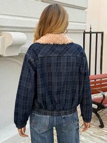 DAZY Women's Autumn/Winter Furry Collar Patchwork Loose Street Casual Denim Jacket And Coat Y2k