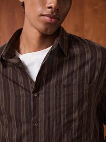 SWAVVY Men's Standard Size Long Sleeve Striped Shirt, Autumn/Winter - Red Violet - View 4