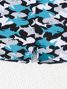 SHEIN Young Boy Cartoon Shark Print Swimsuit Set,Long Sleeve Rash Guard Toddler Swim Shirt&Swimwear For Summer,Beach,Holiday Swimming - Multicolor - View 5