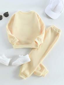 Elladie kids 少女粉色运动休闲两件套运动服套装，春秋季 - 杏色 - 查看 2