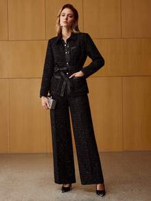 MOTF PREMIUM Quần âu nữ vải Tweed len thanh lịch, thích hợp khi đi làm - màu đen - Xem 6