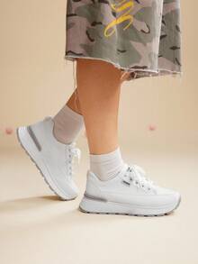 CUCCOO EASI Women's Fashionable Versatile Thick Sole Casual Round Toe Sneakers - White - View 8