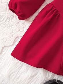 1 Peça Vestido Longo de Manga Longa Vermelho Sólido, Simples e Elegante, Adequado para Meninas, Adequado para Festas de Aniversário, Festas à Noite, Apresentações, Casamentos, Batizados, Cerimônias de Abertura, Adequado para Uso Diário, Adequado para Dia das Mães Mamãe e Eu, Adequado para as Estações de Outono e Inverno - Vermelho - Visão 6