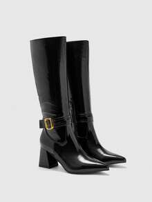 CUCCOO BIZCHIC 女士时尚百搭通勤高跟过膝靴 - 黑色 - 查看 7