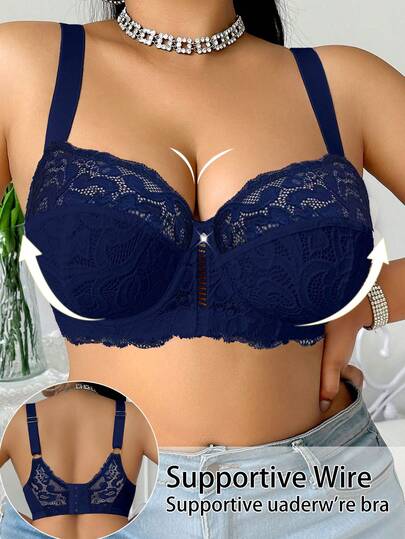 DesireSculpt 1pc Plus Size Women Lace Underwire Bra