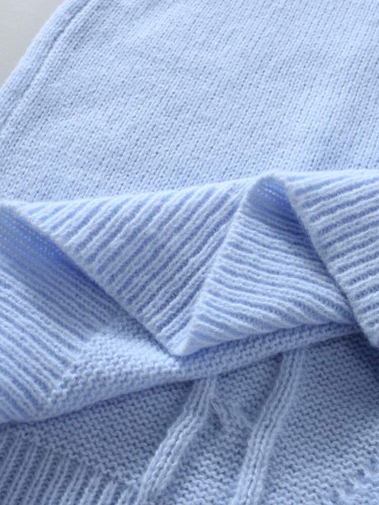 Manfinity Homme Herrtröja med polotröja, enfärgad, avslappnad passform, mångsidig för höst/vinter, babyblå, herr Irland, långärmad topp - Babyblå - Visa 7