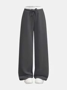 SHEIN Tween Girls' Solid Color Straight Leg Casual Knit Pants