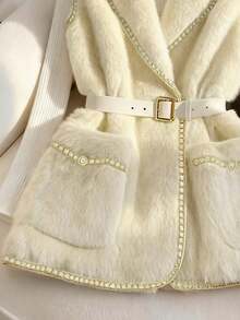 Franclia 新款秋冬时尚女士仿皮草背心 - 杏色 - 查看 4