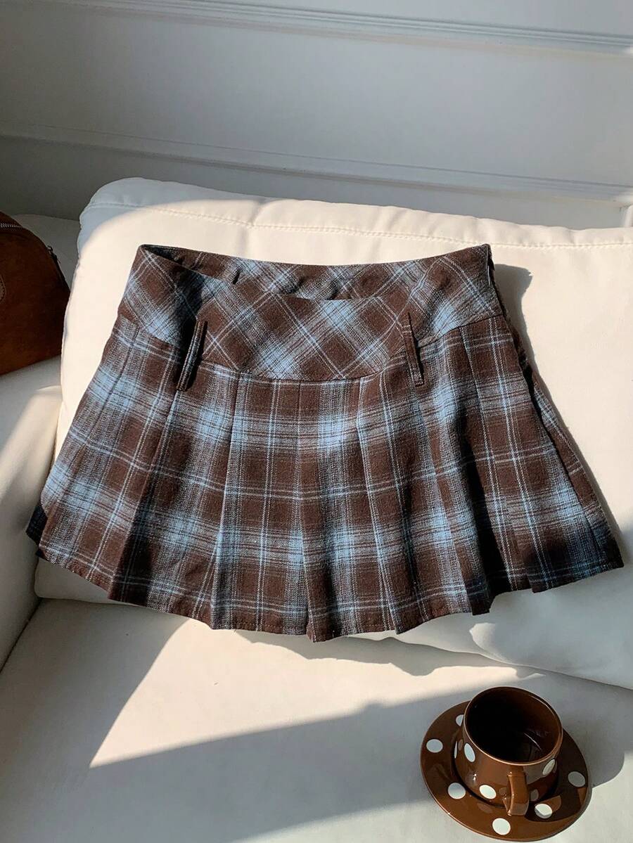 Comfortcana 女式复古格子褶皱迷你裙 - 彩色 - 查看 1