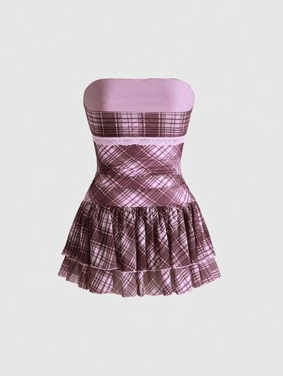 J-Fashion Vintage Sweet Plaid Print Skater Dress For Women