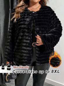 SHEIN CURVE+ Chaqueta elegante de unicolor de piel sintética de talla grande, otoño/invierno