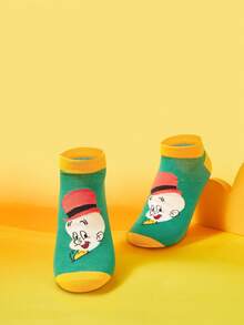 LOONEY TUNES X SHEIN Women's Cartoon Character Pattern Contrast Color Ankle Socks - Green - View 4