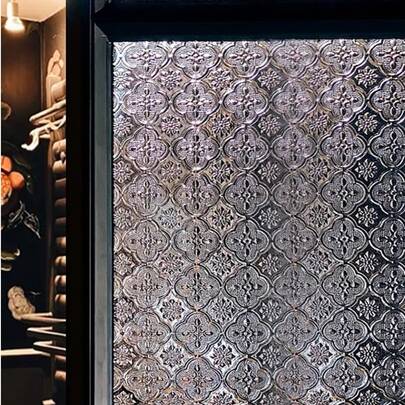 1 Roll Vintage Geometric Pattern Glass Film, Privacy Window Film, Glass Window Sticker, Reusable Non-Adhesive Glass Decoration For Home And Office