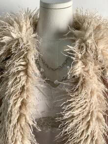 SHEIN LUNE Chaqueta regular elegante de ante con parches y flecos, estilo retro para ir al trabajo, para mujer - Marrón - Ver 3